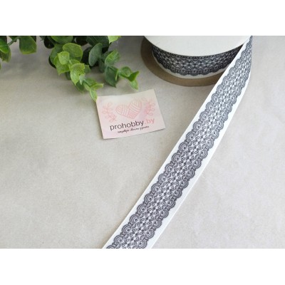 Лента репсовая 25 мм с рисунком "Кружево" №6